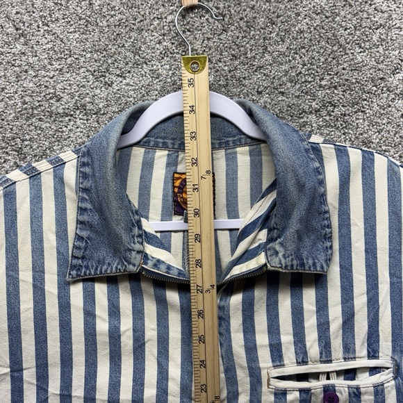 Vintage Y2K Legal Jean Denim Mens XL 1/4 Zip Shirt Striped Short Sleeve Vented - Picture 6 of 16